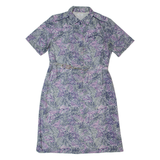 Belted Womens Pencil Dress Pink 90s Crazy Pattern Short Sleeve Midi L