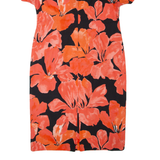 Womens Pencil Dress Black 90s Floral Short Sleeve Midi L