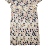 Womens Shirt Dress Blue 90s Floral Short Sleeve Midi XL