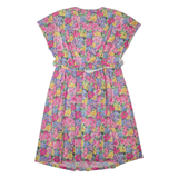 Womens Day Dress Pink 90s Floral Short Sleeve Midi L