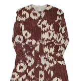 Womens A-Line Dress Brown 90s Crazy Pattern Long Sleeve Knee Length L