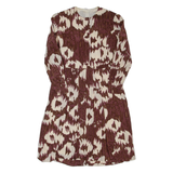 Womens A-Line Dress Brown 90s Crazy Pattern Long Sleeve Knee Length L