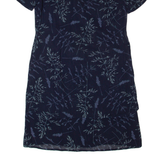 Womens Day Dress Blue 90s Floral Short Sleeve Midi M
