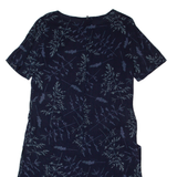 Womens Day Dress Blue 90s Floral Short Sleeve Midi M