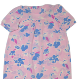 Oversized Womens Shift Dress Pink 90s Floral Short Sleeve Midi L