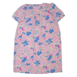 Oversized Womens Shift Dress Pink 90s Floral Short Sleeve Midi L