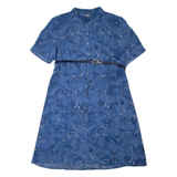 LINEA V Womens A-Line Dress Blue Floral Short Sleeve Midi XL