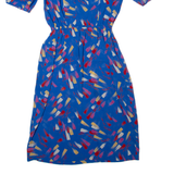 Womens Pencil Dress Blue 90s Crazy Pattern Short Sleeve Midi S