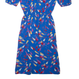 Womens Pencil Dress Blue 90s Crazy Pattern Short Sleeve Midi S