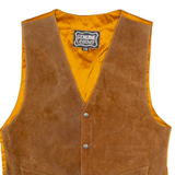 Mens Biker Waistcoat Brown Leather Suede 90s XS