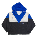 REEBOK Mens Rain Jacket Black Hooded Colourblock L