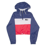 LA SHADY Womens Pullover Jacket Blue Nylon Hooded Colourblock M