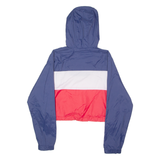 LA SHADY Womens Pullover Jacket Blue Nylon Hooded Colourblock M