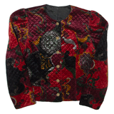 Quilted Womens Blazer Jacket Black Velvet 90s Crazy Pattern S