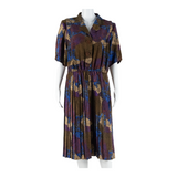 C&A Womens Day Dress Brown Crazy Pattern Short Sleeve Midi L