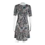 MONSOON Womens Skater Dress Black Crazy Pattern Short Sleeve Knee Length UK 10