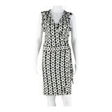BANANA REPUBLIC Womens Wrap Dress Black Geometric Sleeveless Knee Length M