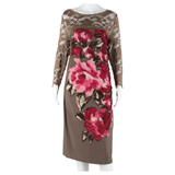 PHASE EIGHT Lace Ruched Womens Bodycon Dress Brown Floral Long Sleeve Midi XL