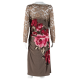 PHASE EIGHT Lace Ruched Womens Bodycon Dress Brown Floral Long Sleeve Midi XL