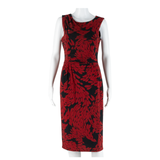 PHASE EIGHT Ruched Womens Bodycon Dress Red Crazy Pattern Sleeveless Midi S