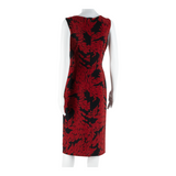 PHASE EIGHT Ruched Womens Bodycon Dress Red Crazy Pattern Sleeveless Midi S