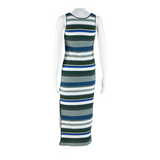 MASSIMO DUTTI Womens Shift Dress Green Striped Sleeveless Long XS