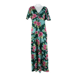 Womens Maxi Dress Green Floral Short Sleeve Long M