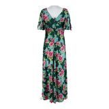Womens Maxi Dress Green Floral Short Sleeve Long M