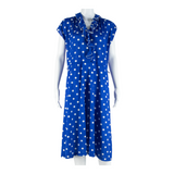 WINDSOR Womens Day Dress Blue Spotted Short Sleeve Midi L