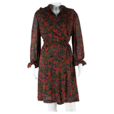 Womens Day Dress Red Floral Long Sleeve Knee Length L