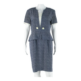 JEAN BAILEY Womens Pencil Dress Blue Spotted Short Sleeve Knee Length S