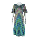 Womens Pencil Dress Green Crazy Pattern Short Sleeve Midi S