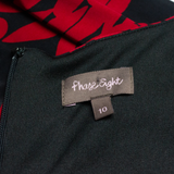 PHASE EIGHT Ruched Womens Bodycon Dress Red Crazy Pattern Sleeveless Midi S