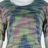 Womens Pencil Dress Green Crazy Pattern Short Sleeve Midi S