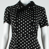 Womens Day Dress Black Spotted Short Sleeve Midi M