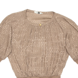 Womens Printed Top Brown 3/4 Sleeve Animal Print M