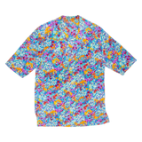 Womens Printed Blouse Blue V-Neck Long Sleeve Floral L