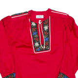 Womens Printed Top Red V-Neck Long Sleeve XL