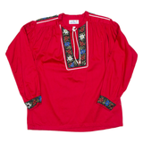 Womens Printed Top Red V-Neck Long Sleeve XL