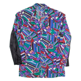 Blazer Style Womens Printed Shirt Purple Collared 90s Crazy Pattern M