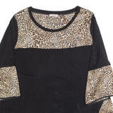 FIORELLA RUBINO Womens Oversized Top Black 3/4 Sleeve Animal Print M