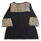 FIORELLA RUBINO Womens Oversized Top Black 3/4 Sleeve Animal Print M