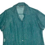 ELENA MIRO Sheer Womens Shirt Green Collared 90s Silk UK 18