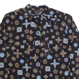 MONTON Necktie Womens Printed Shirt Black High Neck Long Sleeve M