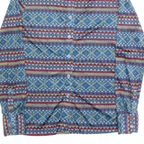 Womens Printed Shirt Blue Collared Long Sleeve 90s Fair Isle S