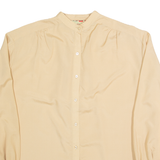 FRENCH ACCENT Womens Oversized Shirt Beige High Neck Long Sleeve 90s S