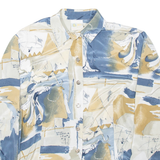 YOUR SIXTH SENSE Womens Shirt Blue Faux Silk Crazy Pattern Long Sleeve M