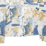 YOUR SIXTH SENSE Womens Shirt Blue Faux Silk Crazy Pattern Long Sleeve M