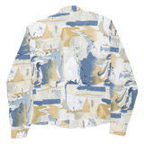 YOUR SIXTH SENSE Womens Shirt Blue Faux Silk Crazy Pattern Long Sleeve M