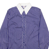 BELTONY Womens Shirt Blue 90s Striped Long Sleeve S